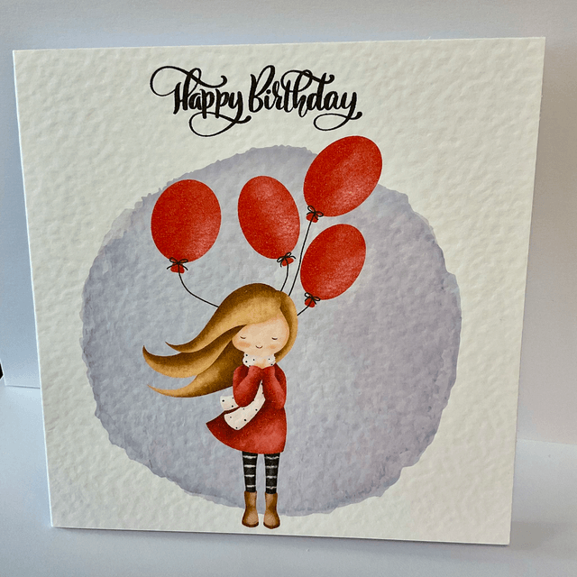 Birthday Card. Cute girl design.Fully customisable.
