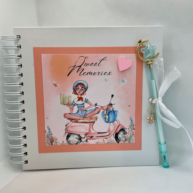 Handmade, personalised scrapbook / photo-book with FREE pen and pendant. Keepsake memories