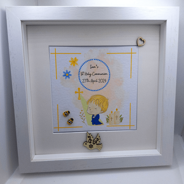 Boys' First Communion and Confirmation Keepsake Frame-Personalised with Name and Date.