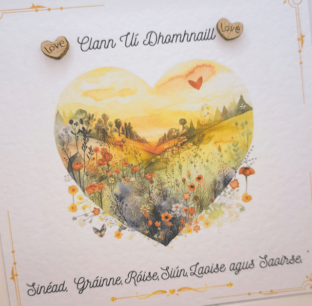 Personalised Irish language photo frame. Handmade family gift