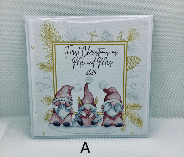 Personalised First Christmas as Mr&Mrs card. Gnomes design.