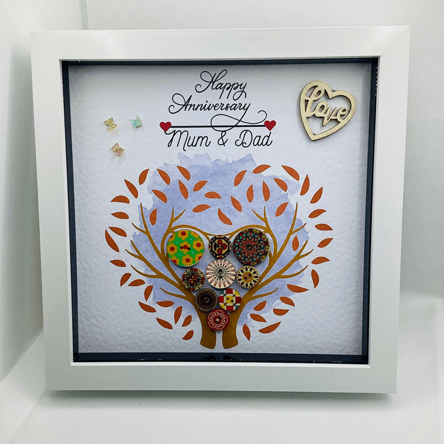 Handmade, personalised Anniversary frame. Beautiful button frame.