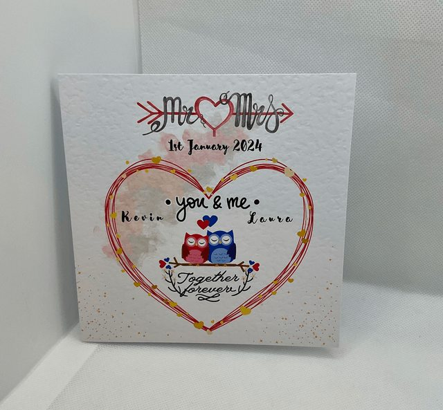 Personalised Wedding and Engagement gift set with couple’s name. Mr & Mrs bird design.