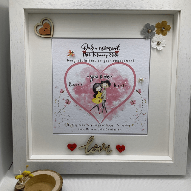Personalised engagement frame . Beautiful handmade gift for couples.
