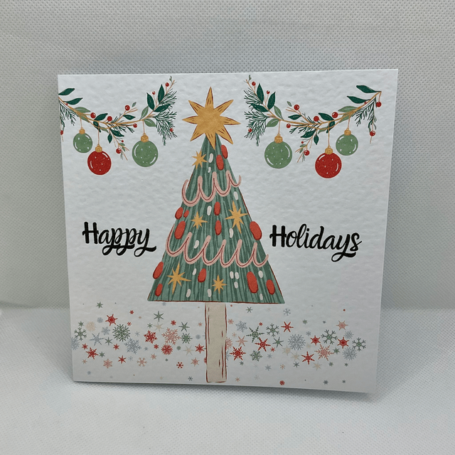 Personalised Christmas card. Colourful Christmas’s tree.